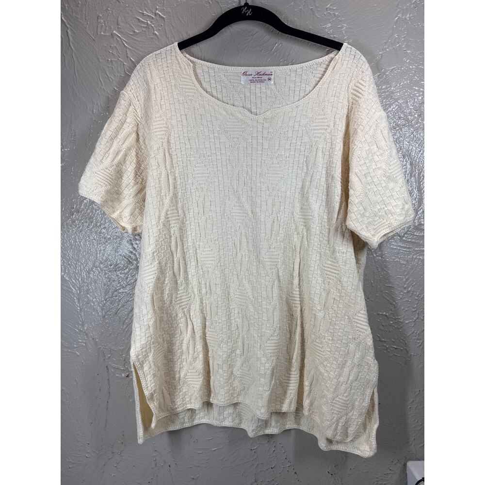 OSCAR HACKMAN Knit Ivory Short Sleeve Sweater Top Cotton Womens Size Medium‎